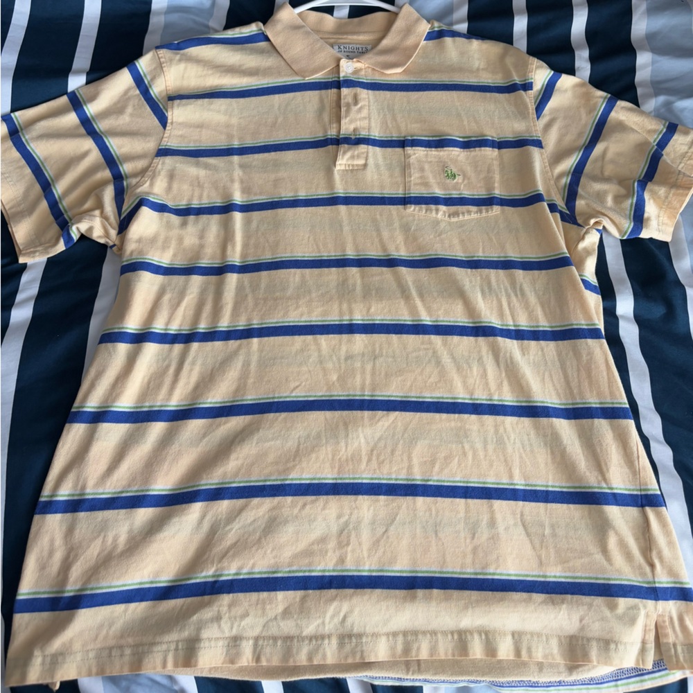 Striped Polo Shirt - Blue and Tan